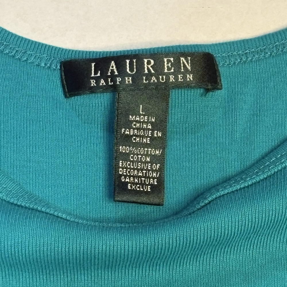 Lauren Ralph Lauren Tee Women Large Short Sleeve Teal Cotton Crew Neck Top - Picture 3 of 6